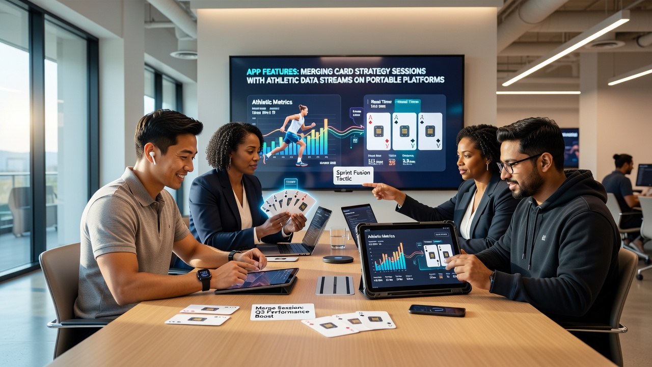 Athlete reviewing merged card strategy and performance analytics on a tablet during a training break