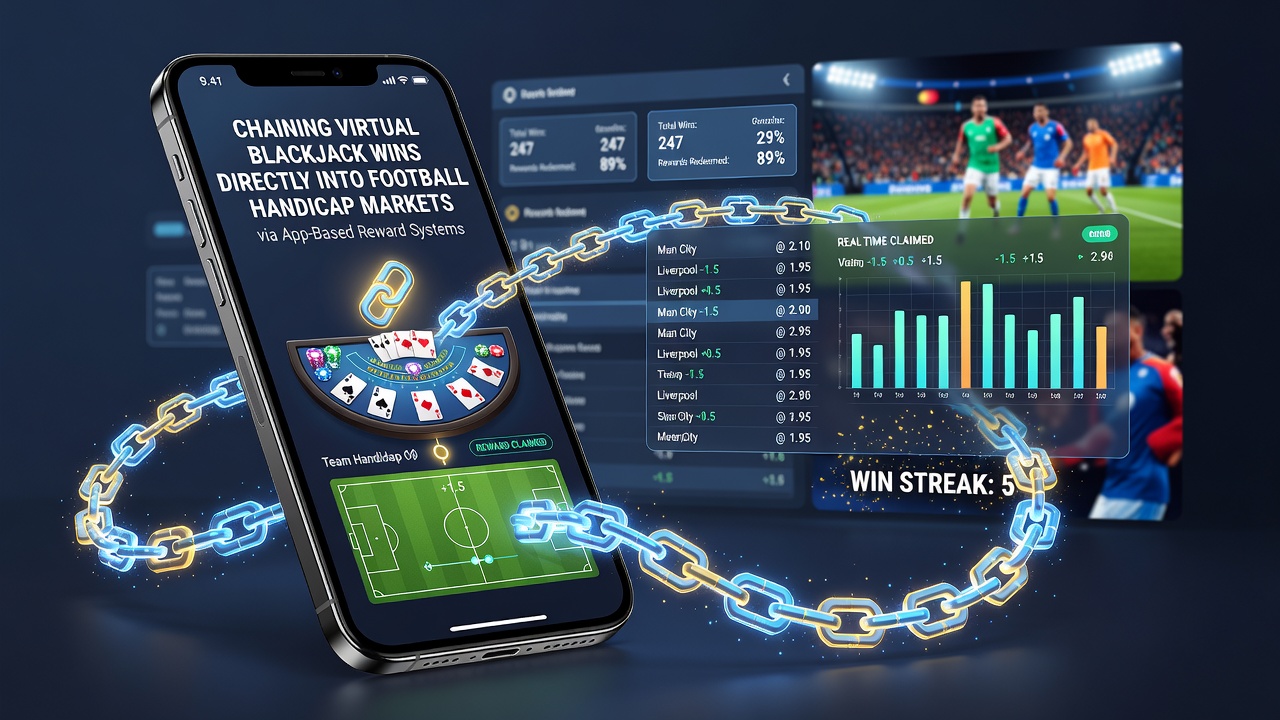 Mobile app interface displaying virtual blackjack table alongside football handicap betting options with reward conversion indicators