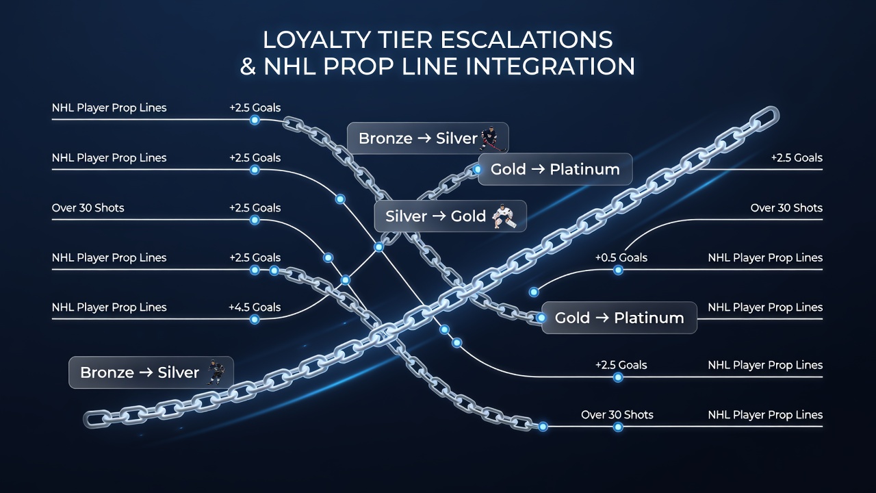 Mobile screen displaying chained reel bonuses converting into NHL player prop line selections with verified wallet status