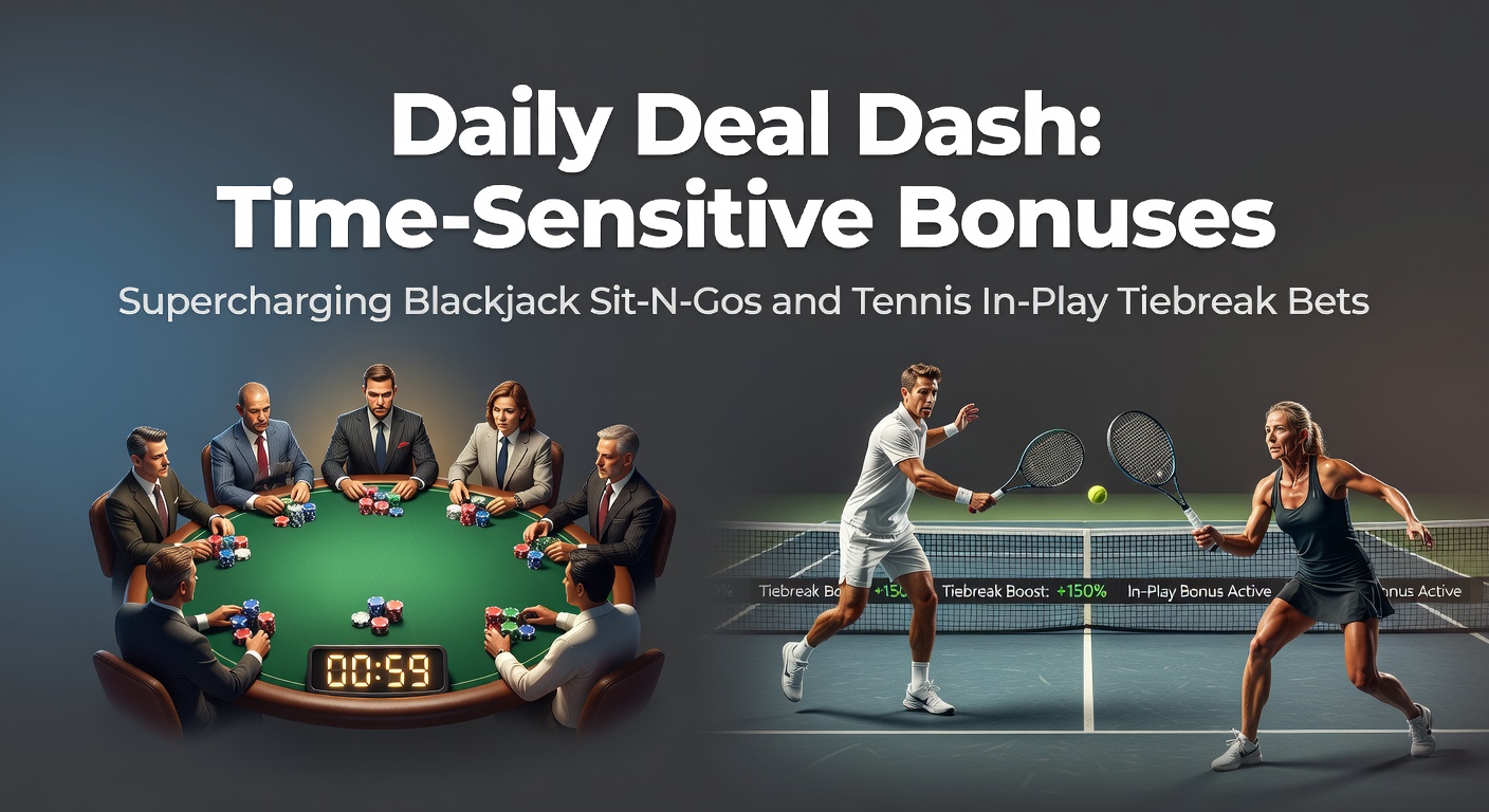 Dynamic online betting interface showing flashing time-sensitive bonus offers for blackjack tournaments and live tennis tiebreak wagers