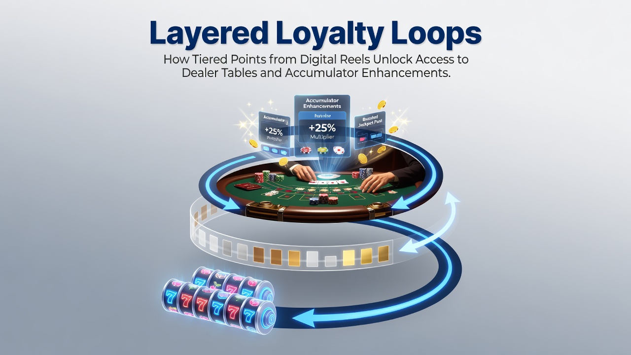 Digital slot reels displaying tiered loyalty points accumulation in a casino interface