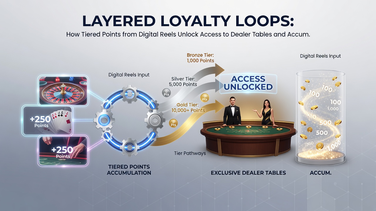 Live dealer table interface showing loyalty tier unlock notifications alongside sports accumulator bet options