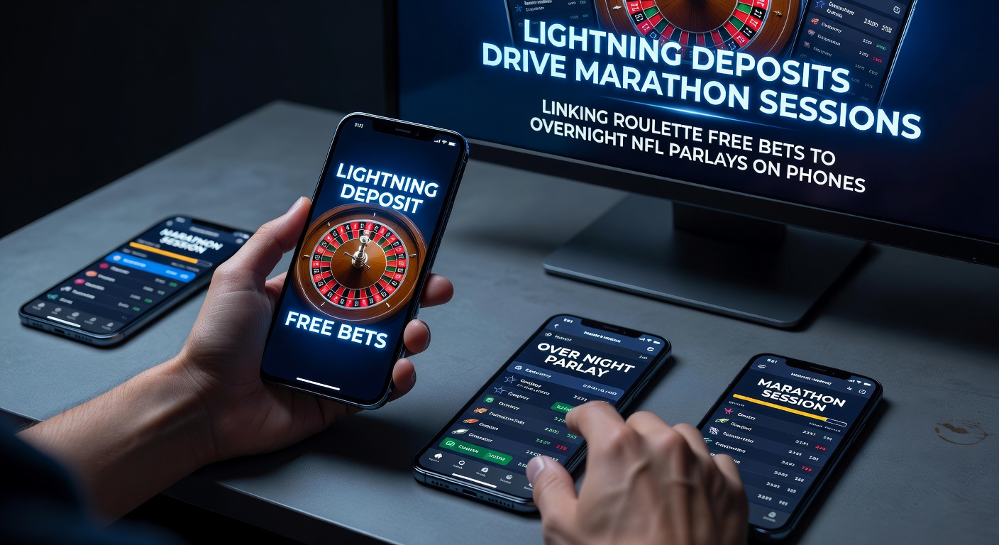 Mobile phone screen displaying a roulette wheel with free bet offer next to an NFL parlay slip during an overnight session