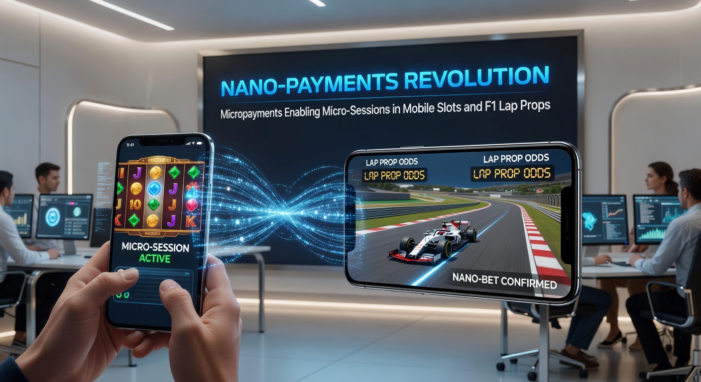 Close-up of an F1 car mid-lap with overlaid digital payment streams flowing into a mobile betting interface displaying slot reels and lap time props