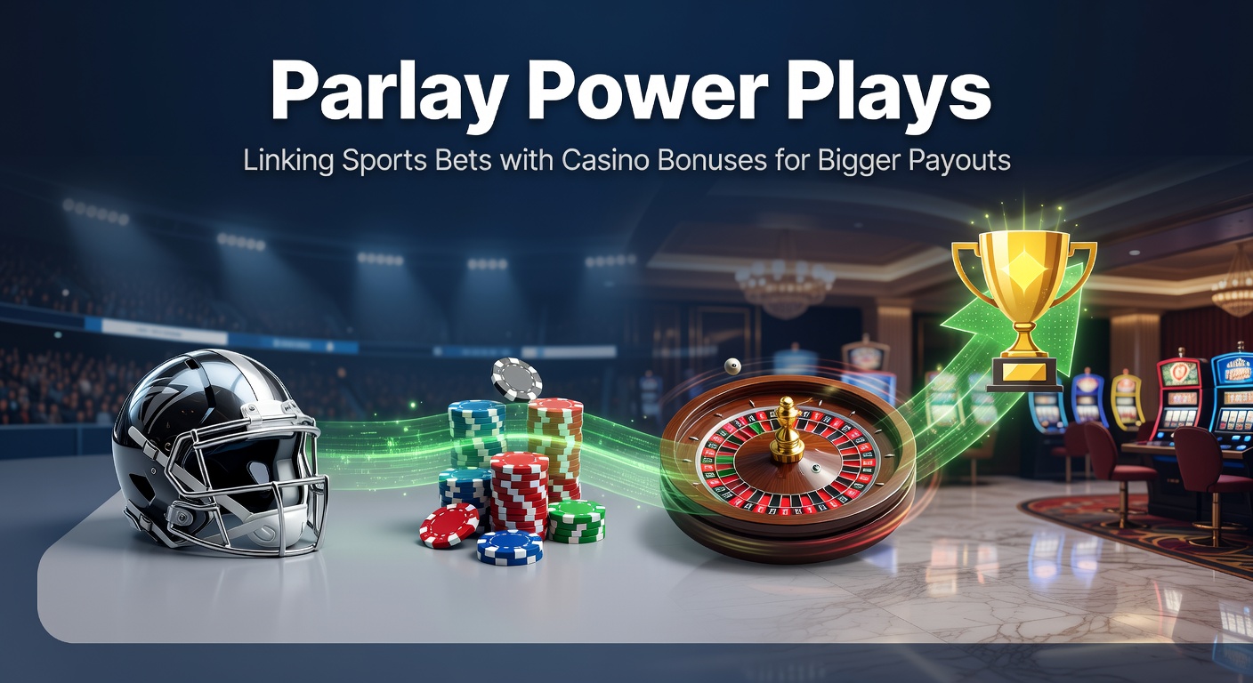 Dynamic graphic showing interconnected sports parlay bets and casino bonus icons exploding into larger payouts