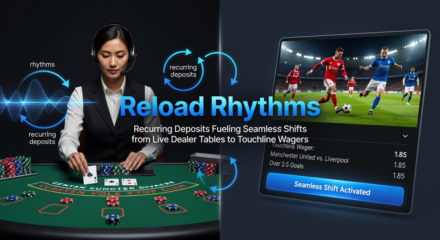 A dynamic digital interface showing a player effortlessly transitioning from a live blackjack table to an in-play soccer wager, with recurring deposit notifications overlayed for seamless funding