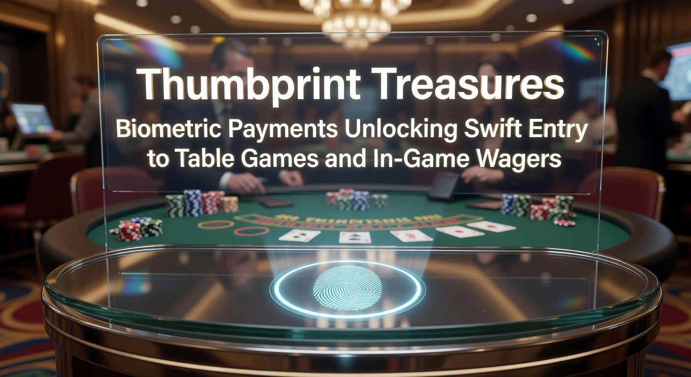 Close-up of a high-tech thumbprint scanner embedded in a casino table, glowing green as it approves a wager, with roulette wheel and chips in the background