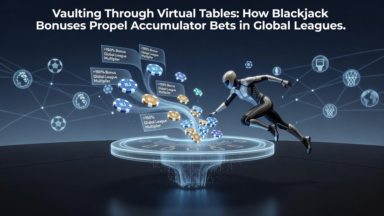 Online blackjack table interface showing bonus credits applied to accumulator sports bets across global leagues