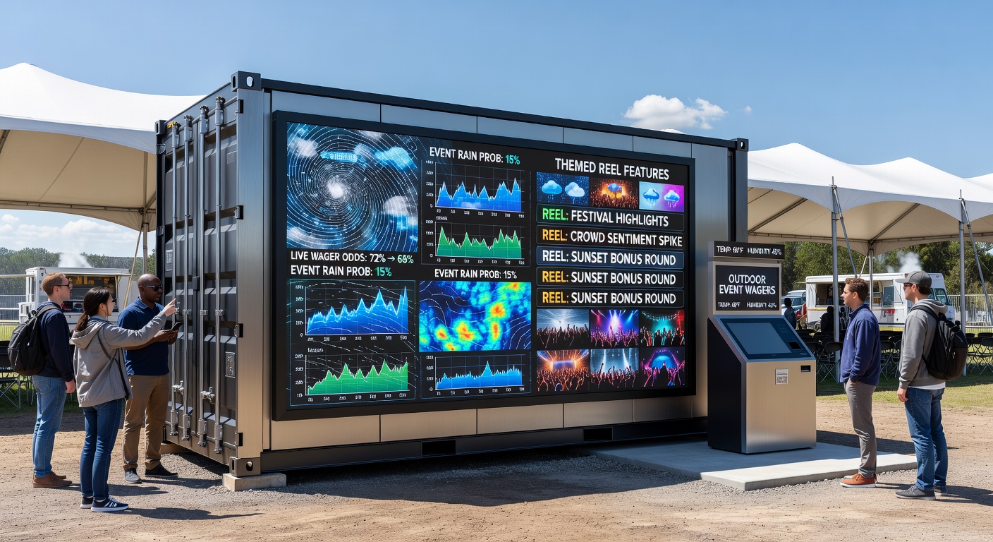Mobile device screen displaying integrated weather-based reel bonuses alongside live outdoor sports betting odds
